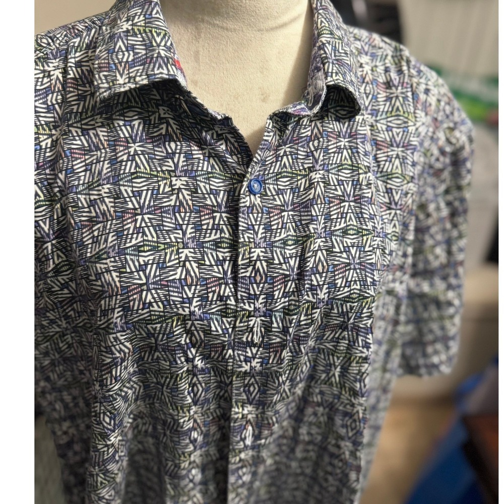 Robert Graham Mens 4XL Classic Fit Short Sleeve Geometric Abstract Print Shirt